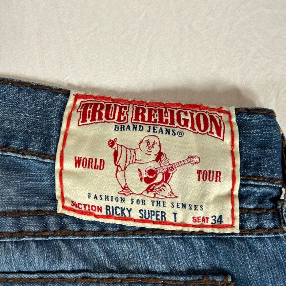 VTG True Religion Ricky Super T Made in USA Mens Blue Straight Leg Jeans Size 42